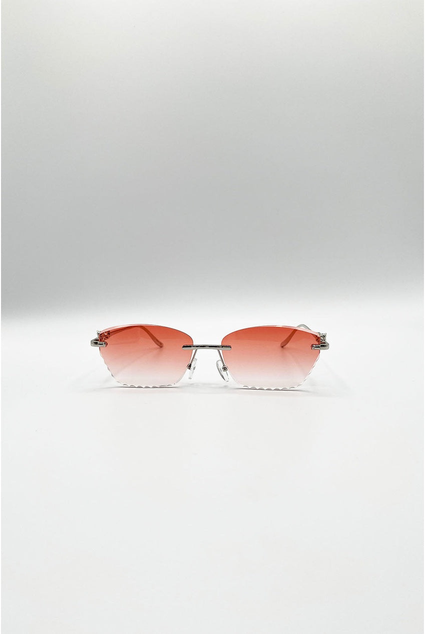Cat Eye Rimless Sunglasses In Orange SG2601213