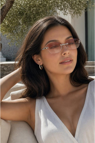 Orange - Cat Eye Rimless Sunglasses In Orange by SVNX