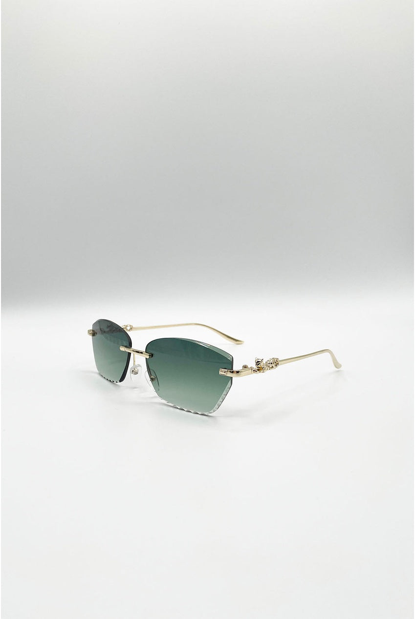 Cat Eye Rimless Sunglasses In Green SG2601217