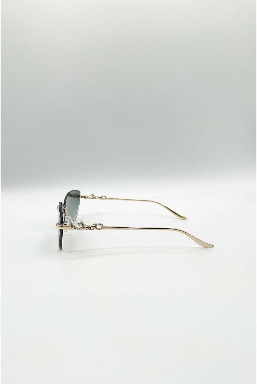 Cat Eye Rimless Sunglasses In Green SG2601217