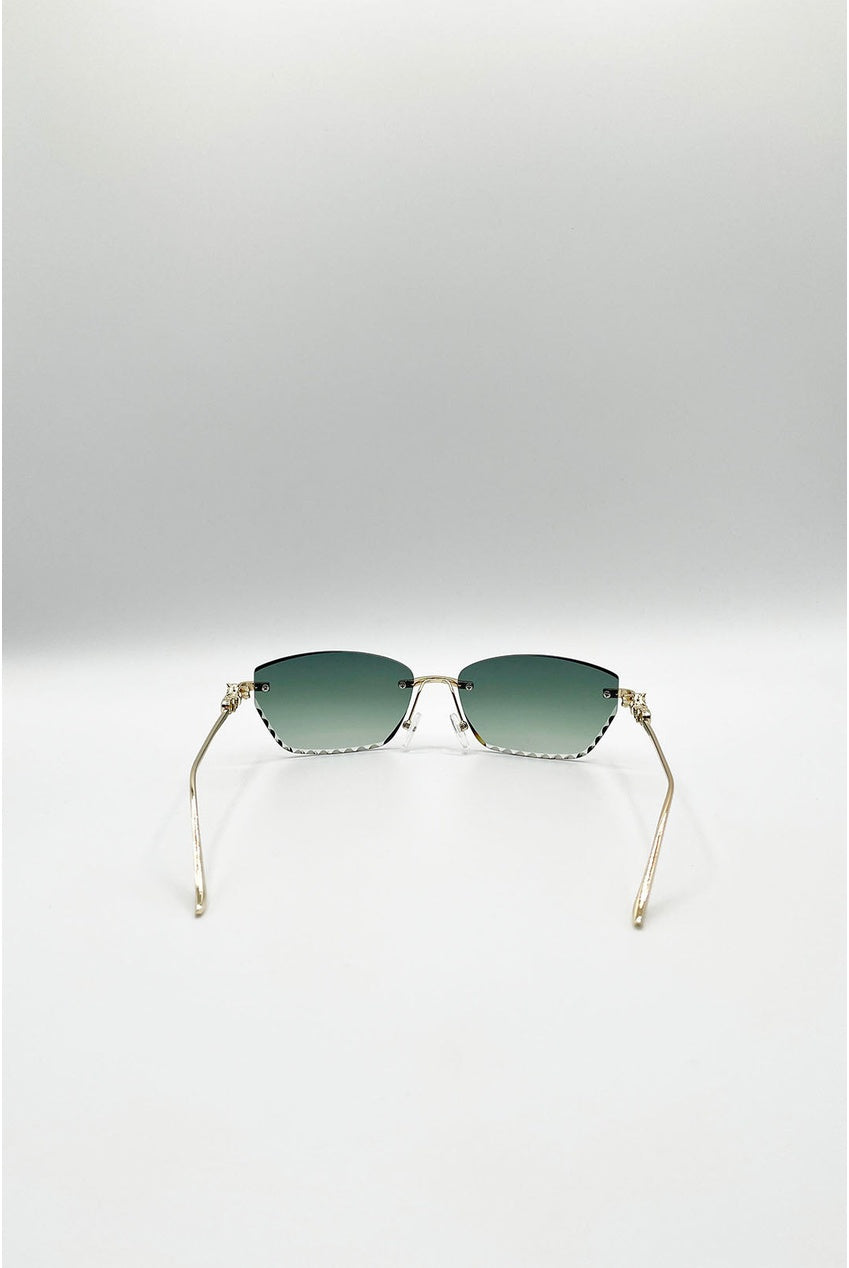 Cat Eye Rimless Sunglasses In Green SG2601217