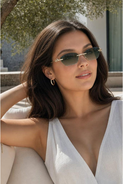 Green - Cat Eye Rimless Sunglasses In Green by SVNX