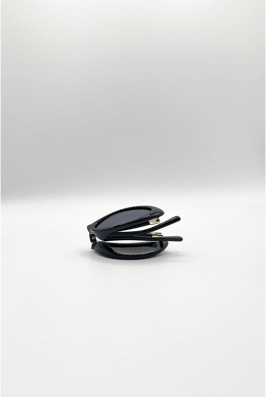 Oval Foldable Sunglasses In Black SG2601302