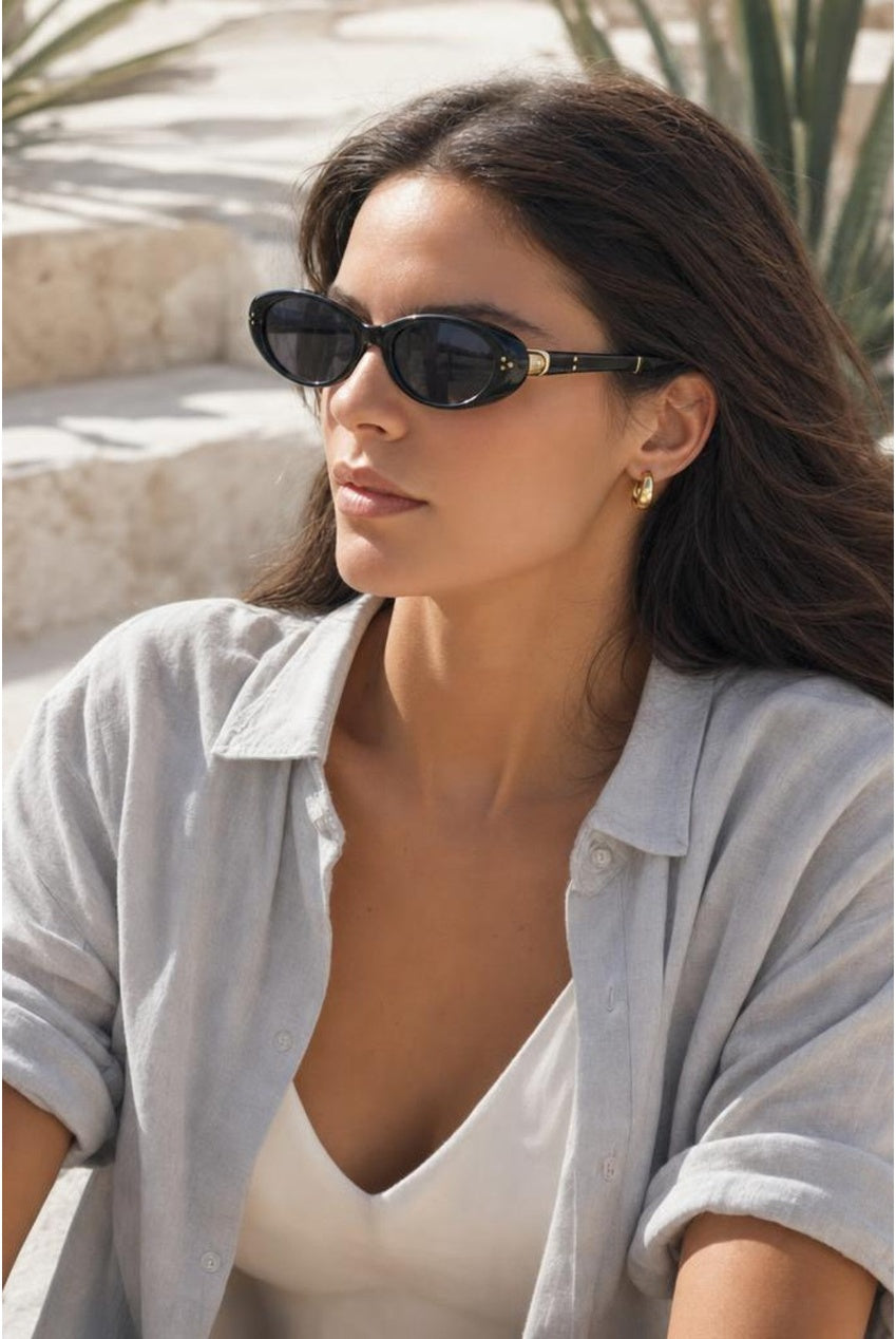 Oval Foldable Sunglasses In Black SG2601302