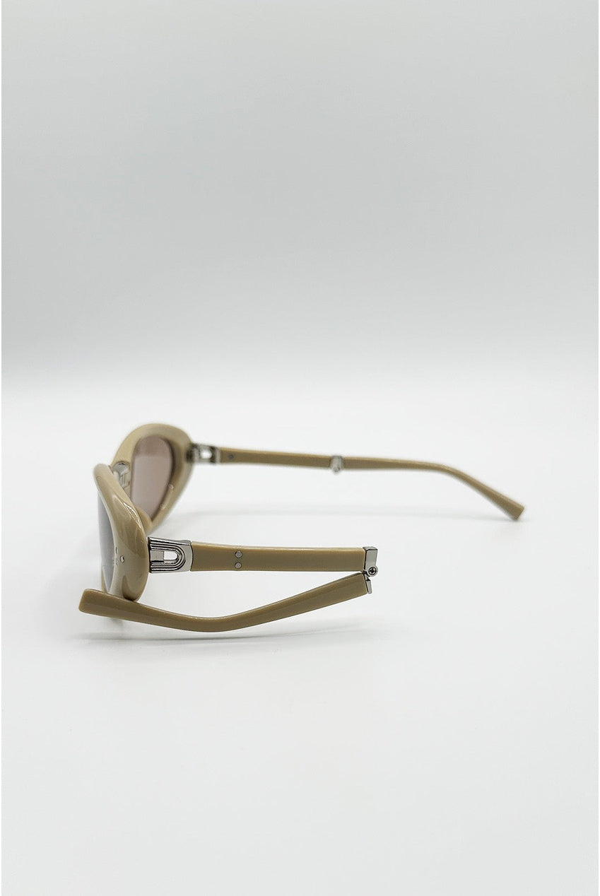 Oval Sunglasses In Beige - Foldable SG2601328