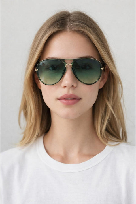Bold Aviator Metal Arm Sunglasses In Green In Green by SVNX