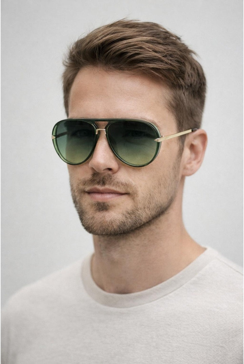 Bold Aviator Metal Arm Sunglasses In Green In Green SG2601617