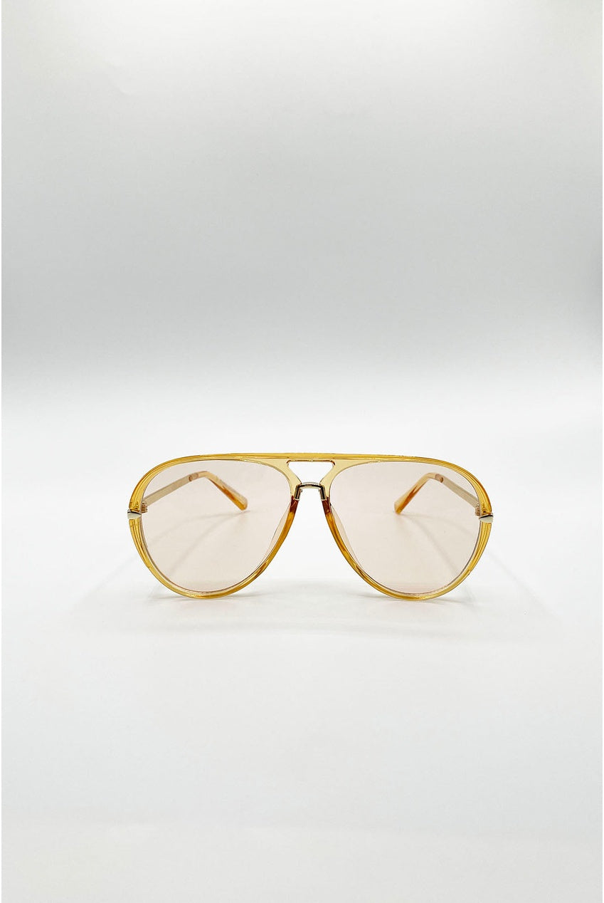 Bold Aviator Metal Arm Sunglasses In Champagne SG2601634