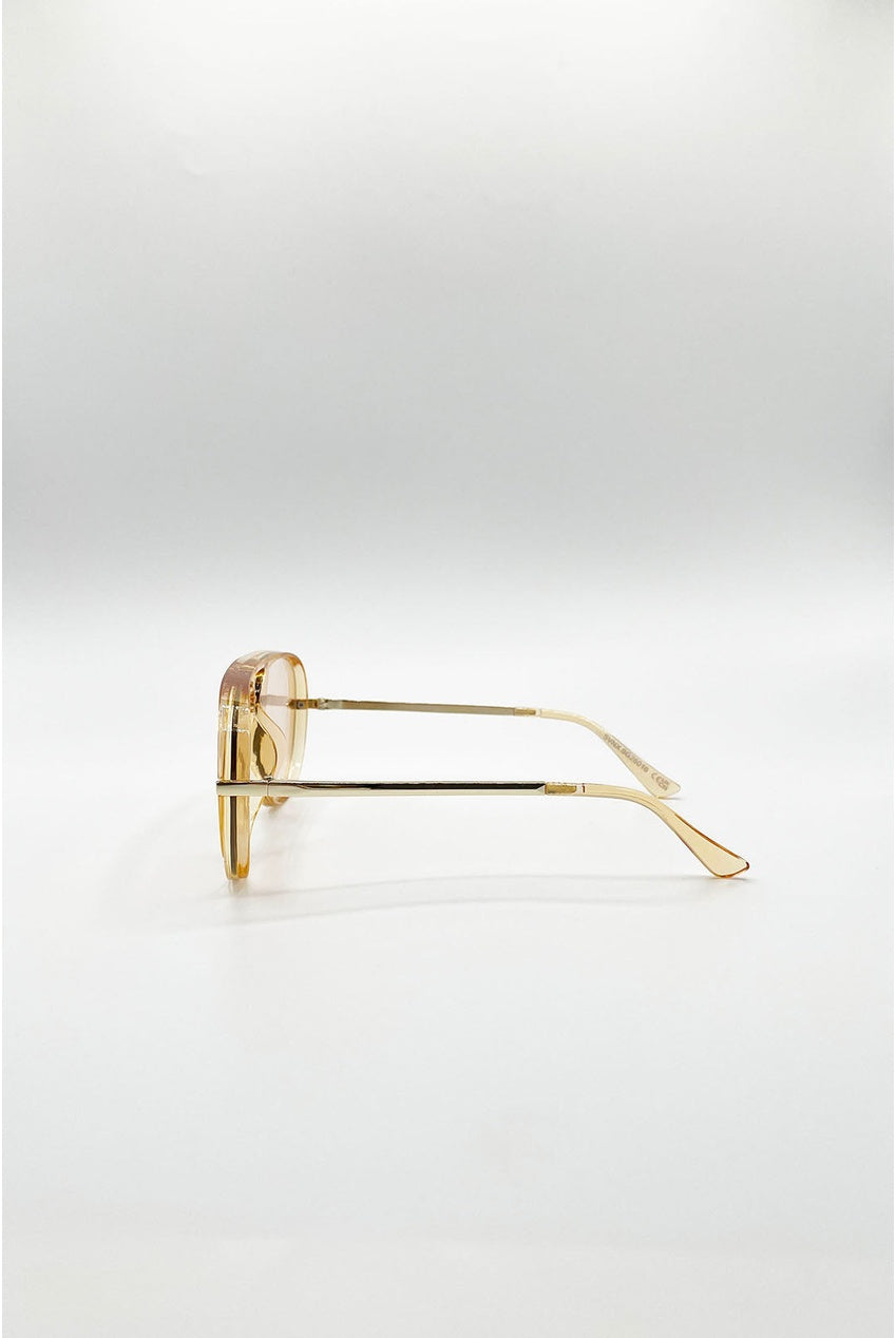 Bold Aviator Metal Arm Sunglasses In Champagne SG2601634