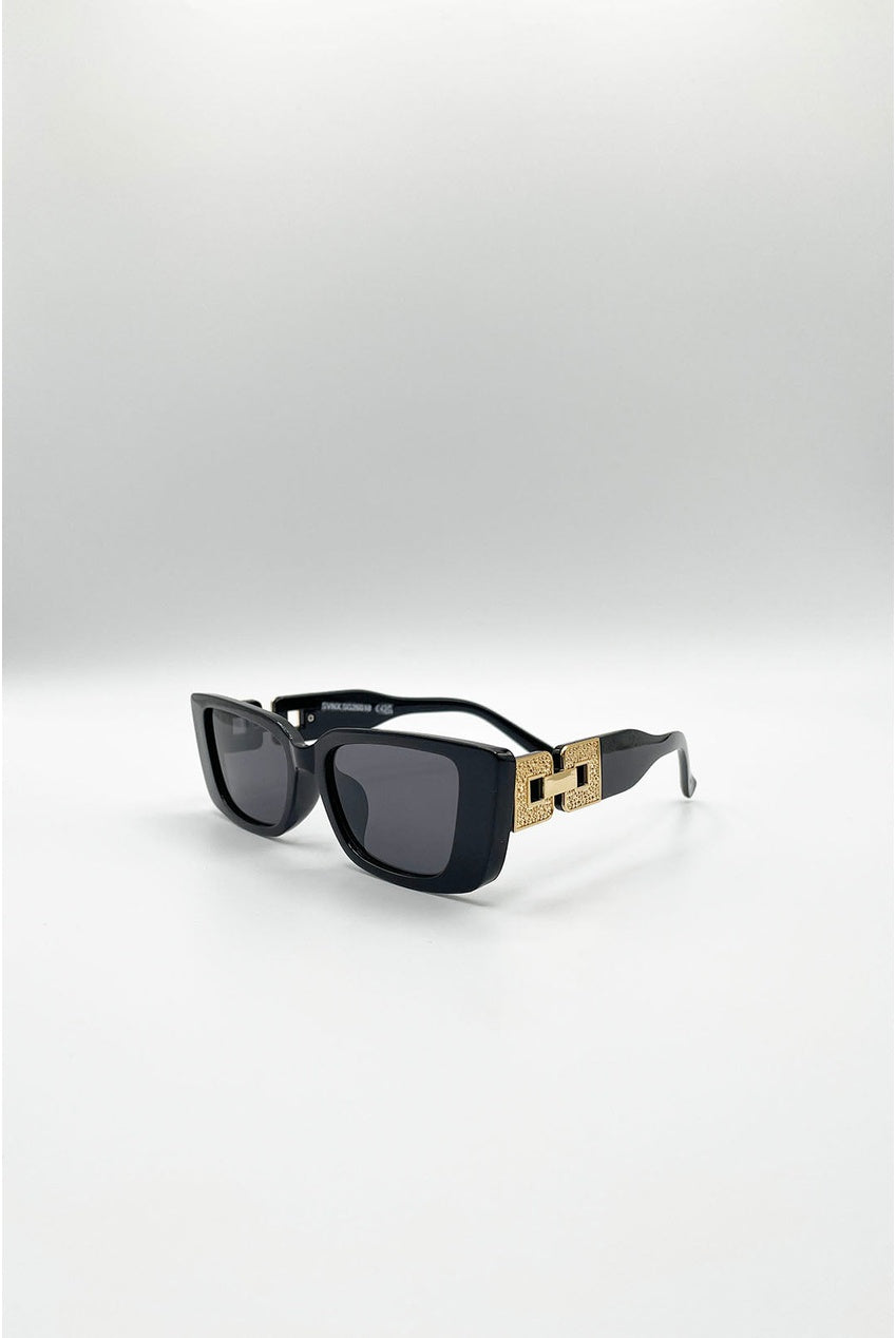 Rectangle Cateye Side Detail Sunglasses In Black/Gold SG2601802