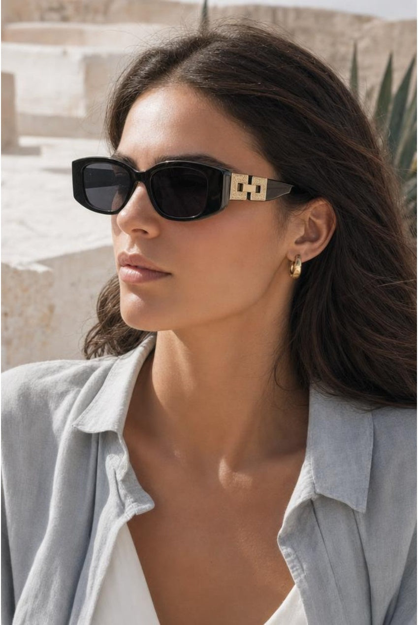 Rectangle Cateye Side Detail Sunglasses In Black/Gold SG2601802
