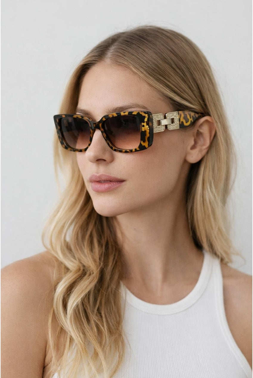 Rectangle Cateye Side Detail Sunglasses In Leopard SG2601805
