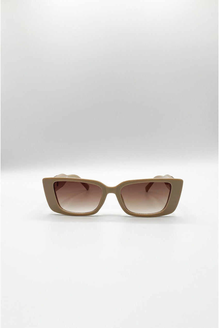 Rectangle Cateye Side Detail Sunglasses In Khaki SG2601828