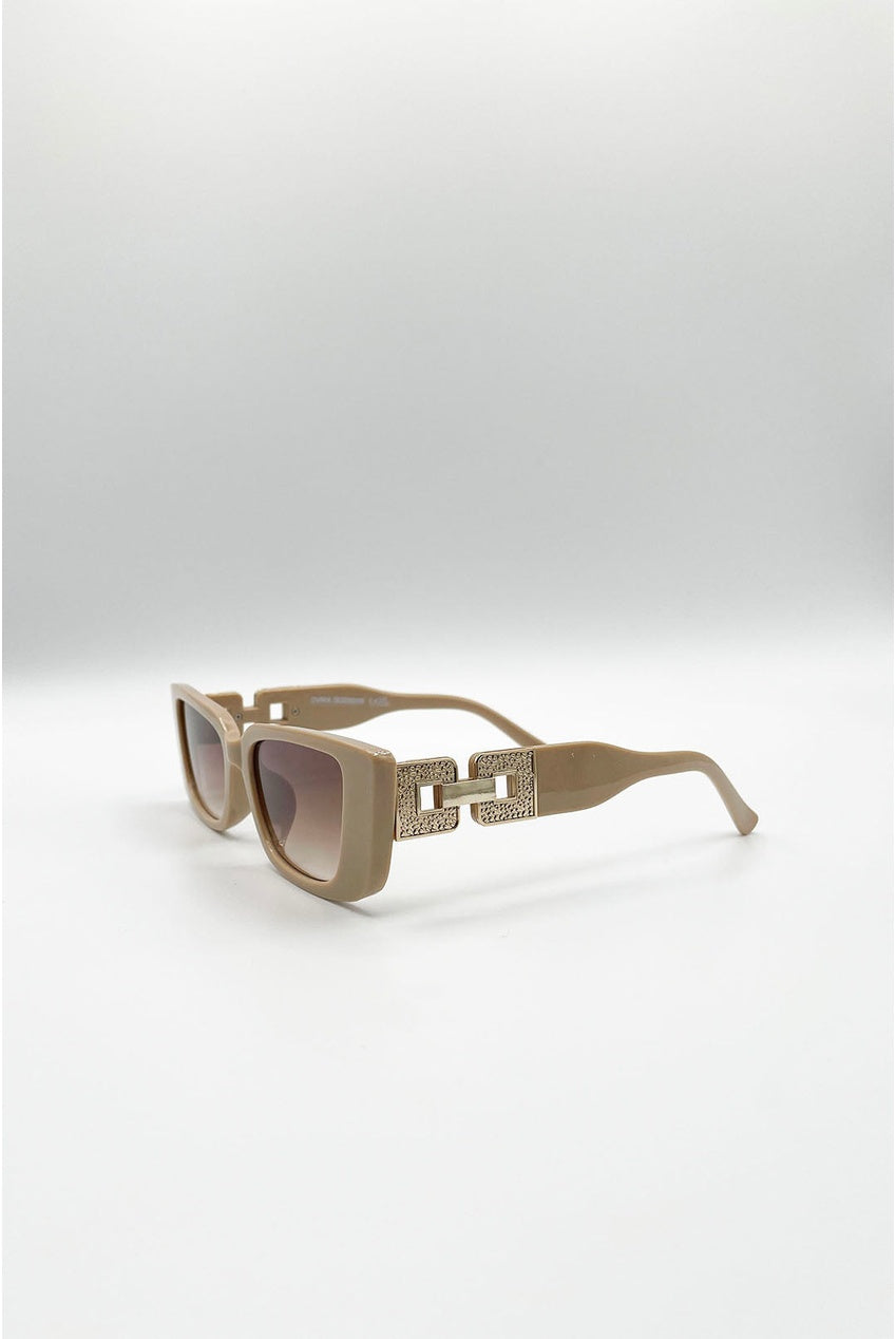 Rectangle Cateye Side Detail Sunglasses In Khaki SG2601828