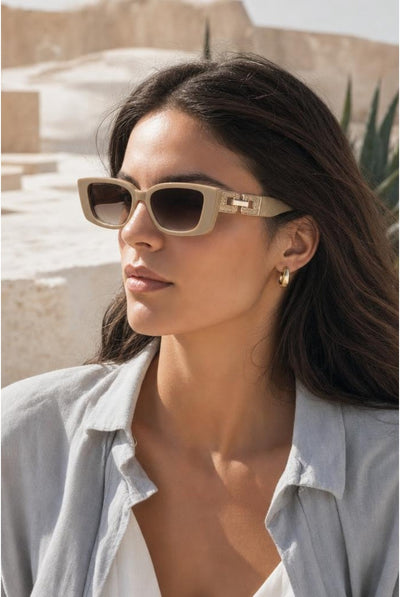 Khaki - Rectangle Cateye Side Detail Sunglasses In Khaki by SVNX