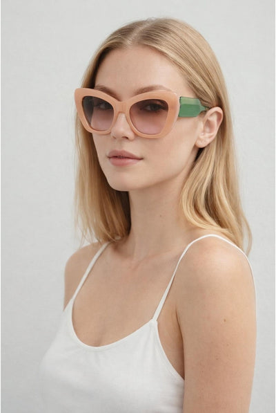 Multi - Cat Eye Sunglasses In Pink Green by SVNX