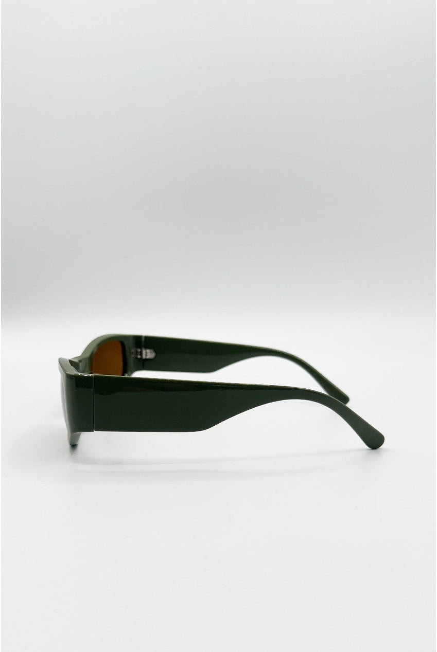 Racer Wrap Around Sunglasses In Dark Green SG2602217