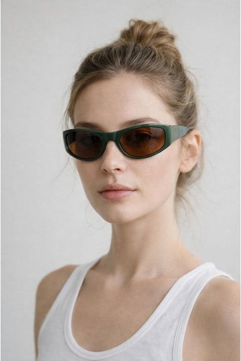 Racer Wrap Around Sunglasses In Dark Green by SVNX