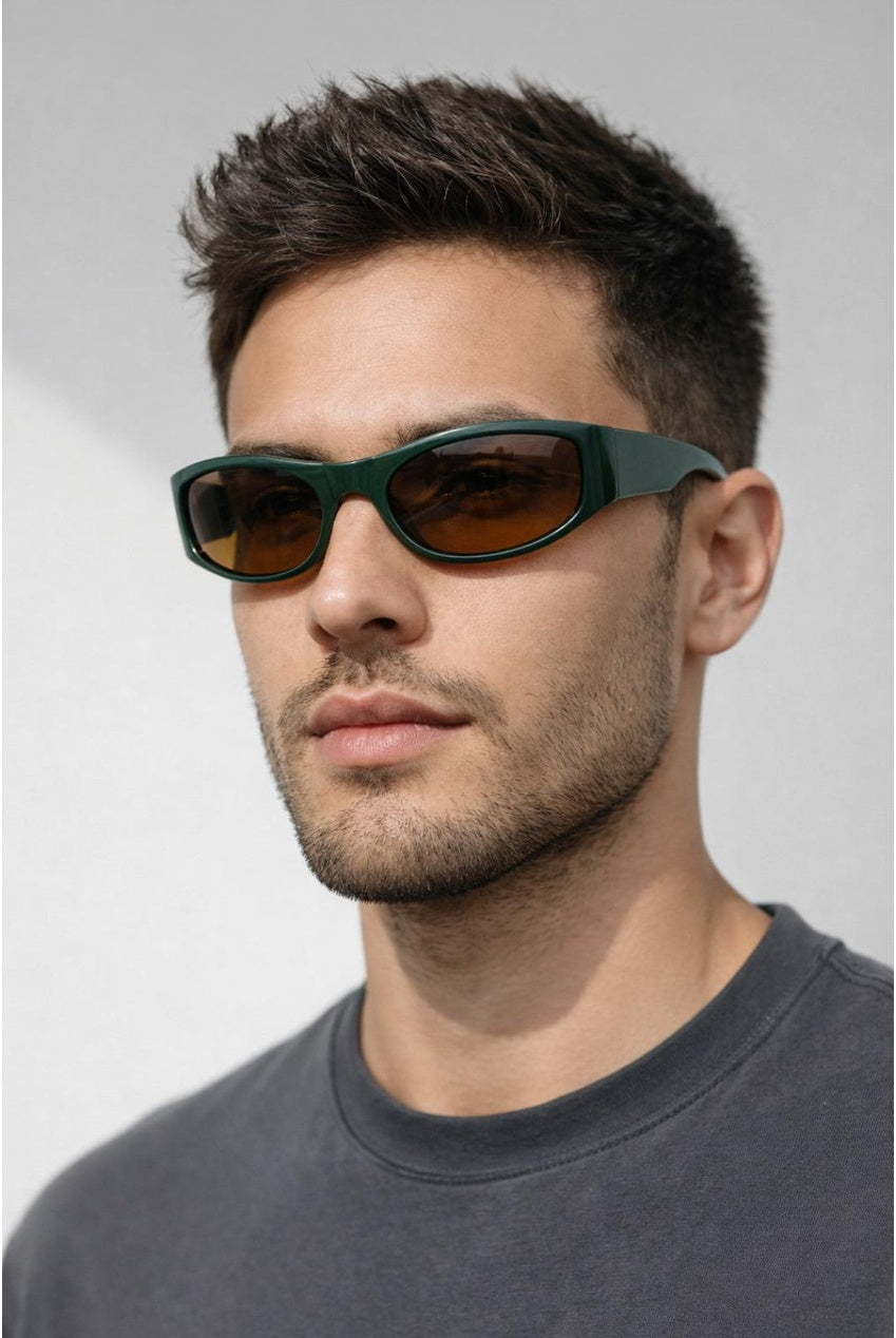 Racer Wrap Around Sunglasses In Dark Green SG2602217