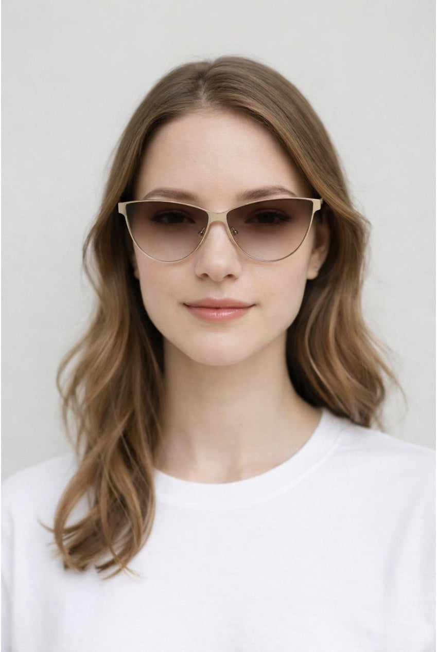 Roung Flat Top Metal Sunglasses In Brown SG2602306