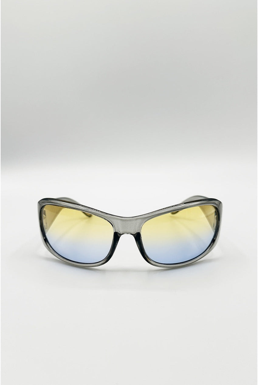 Oversized Racer Sunglasses In Silver SG2602621