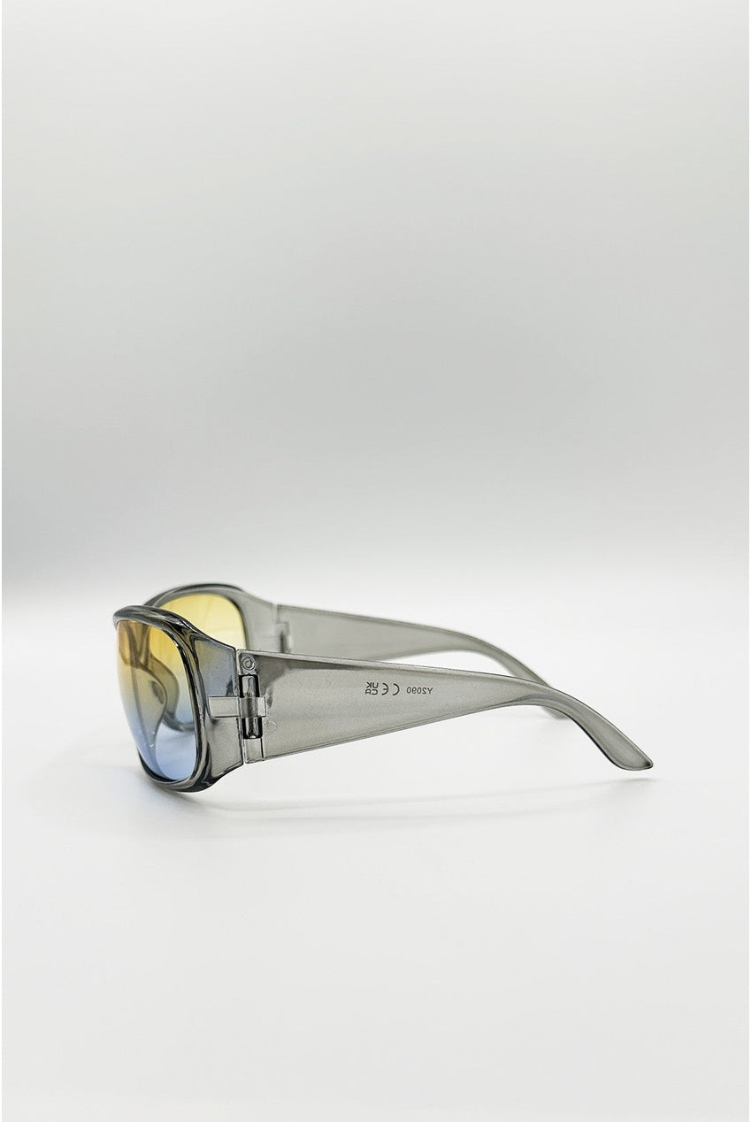 Oversized Racer Sunglasses In Silver SG2602621