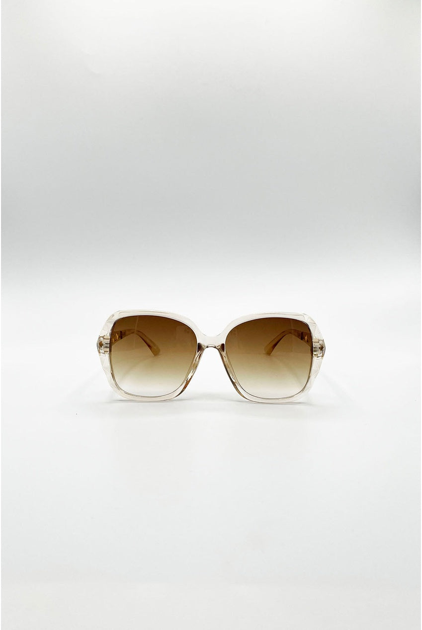 Round Square Side Detail Sunglasses In Champagne SG2602934
