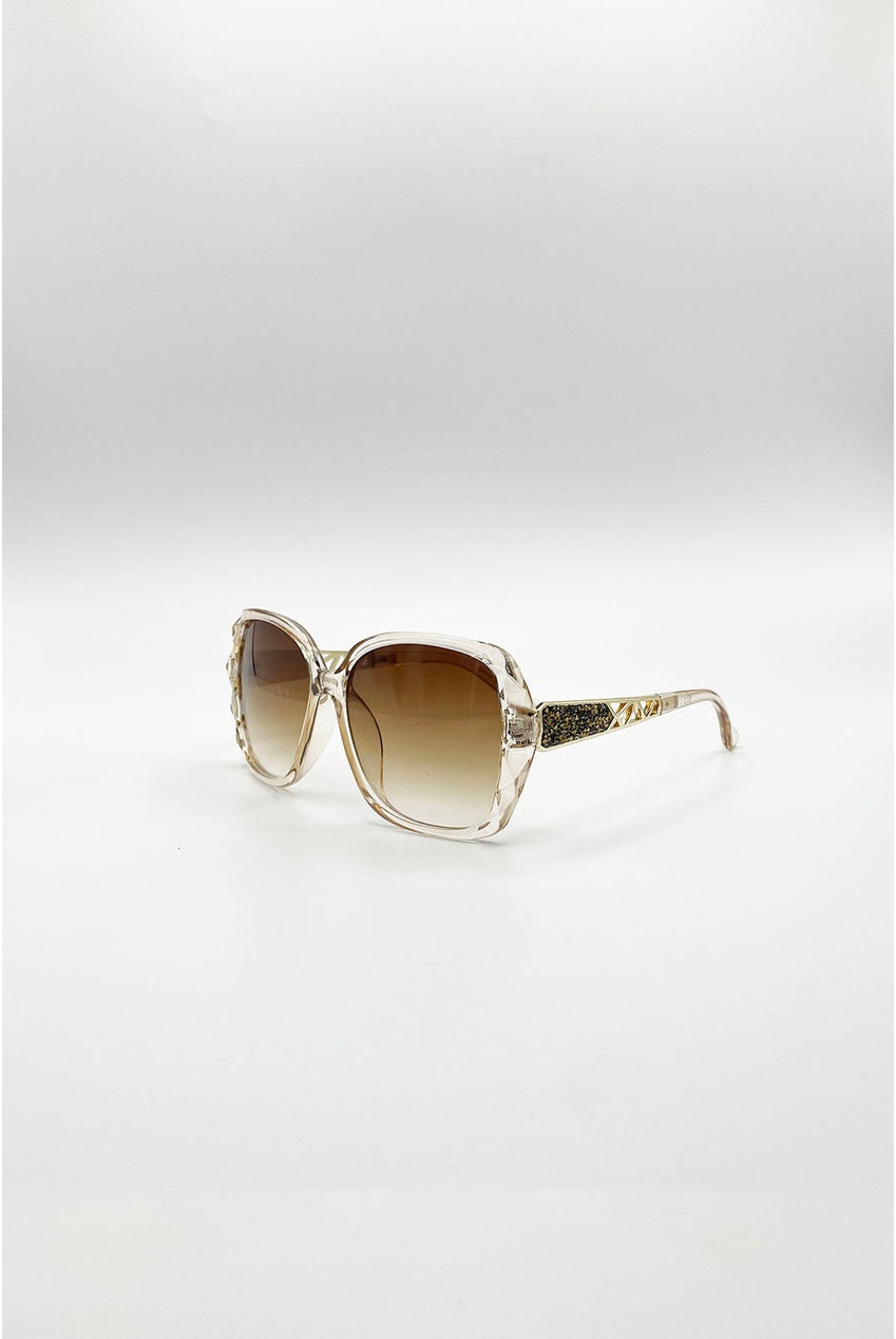 Round Square Side Detail Sunglasses In Champagne SG2602934