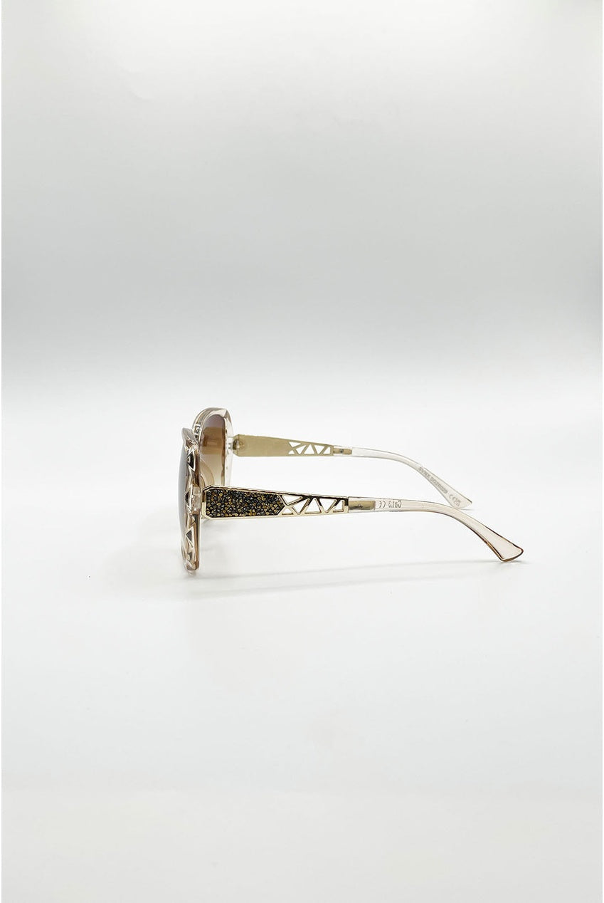 Round Square Side Detail Sunglasses In Champagne SG2602934