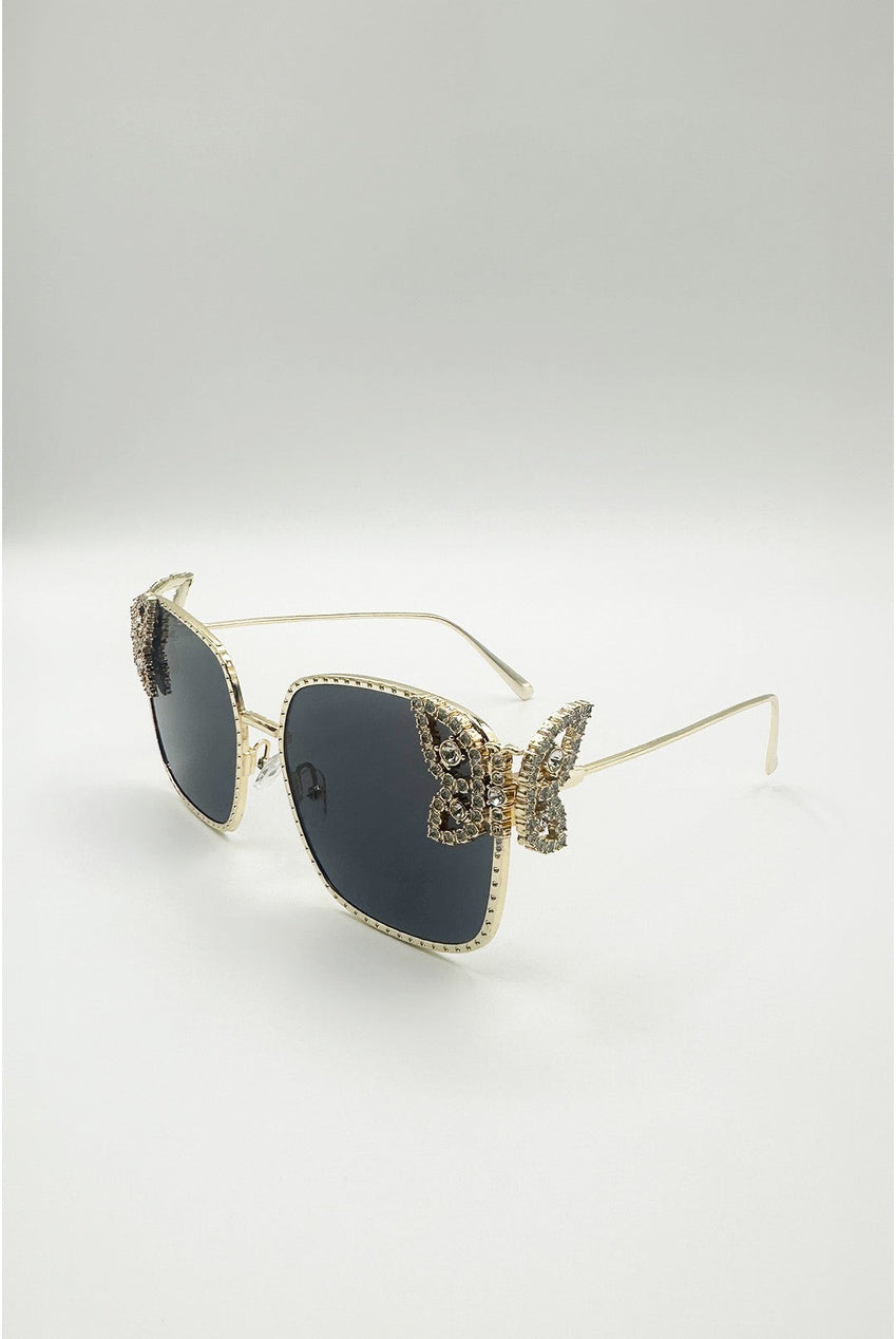 Square Oversized Diamante Detail Sunglasses In Black SG2603302