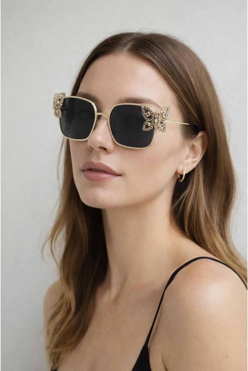 Square Oversized Diamante Detail Sunglasses In Black SG2603302