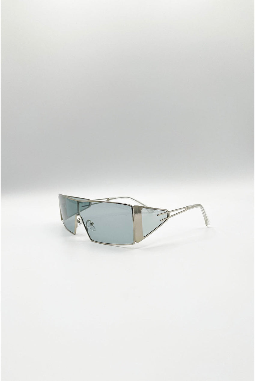 Retangle Flattop Metal Sunglasses In Black SG2603402