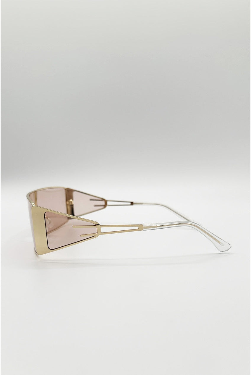 Retangle Flattop Metal Sunglasses In Brown SG2603406