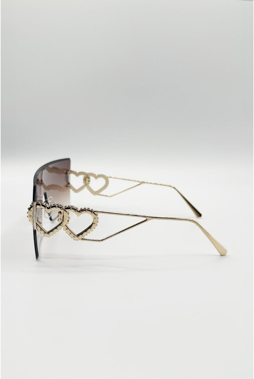 Flatop Rimless Heart Detail Sunglasses In Brown SG2603506