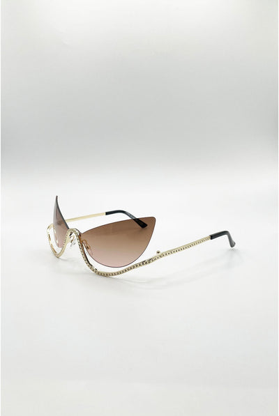 Brown - Butterfly Dimante Rimless Sunglasses In Brown by SVNX