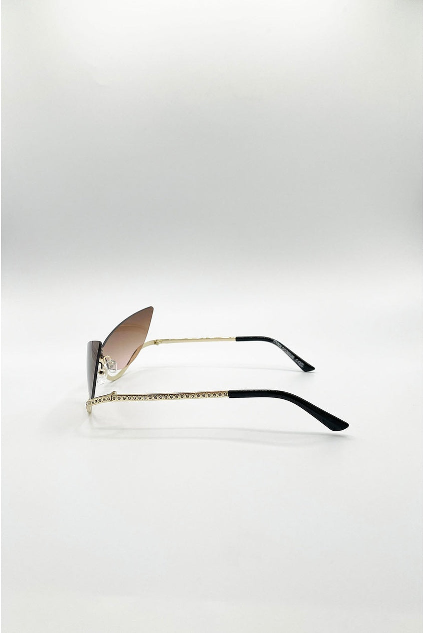 Butterfly Dimante Rimless Sunglasses In Brown SG2603606