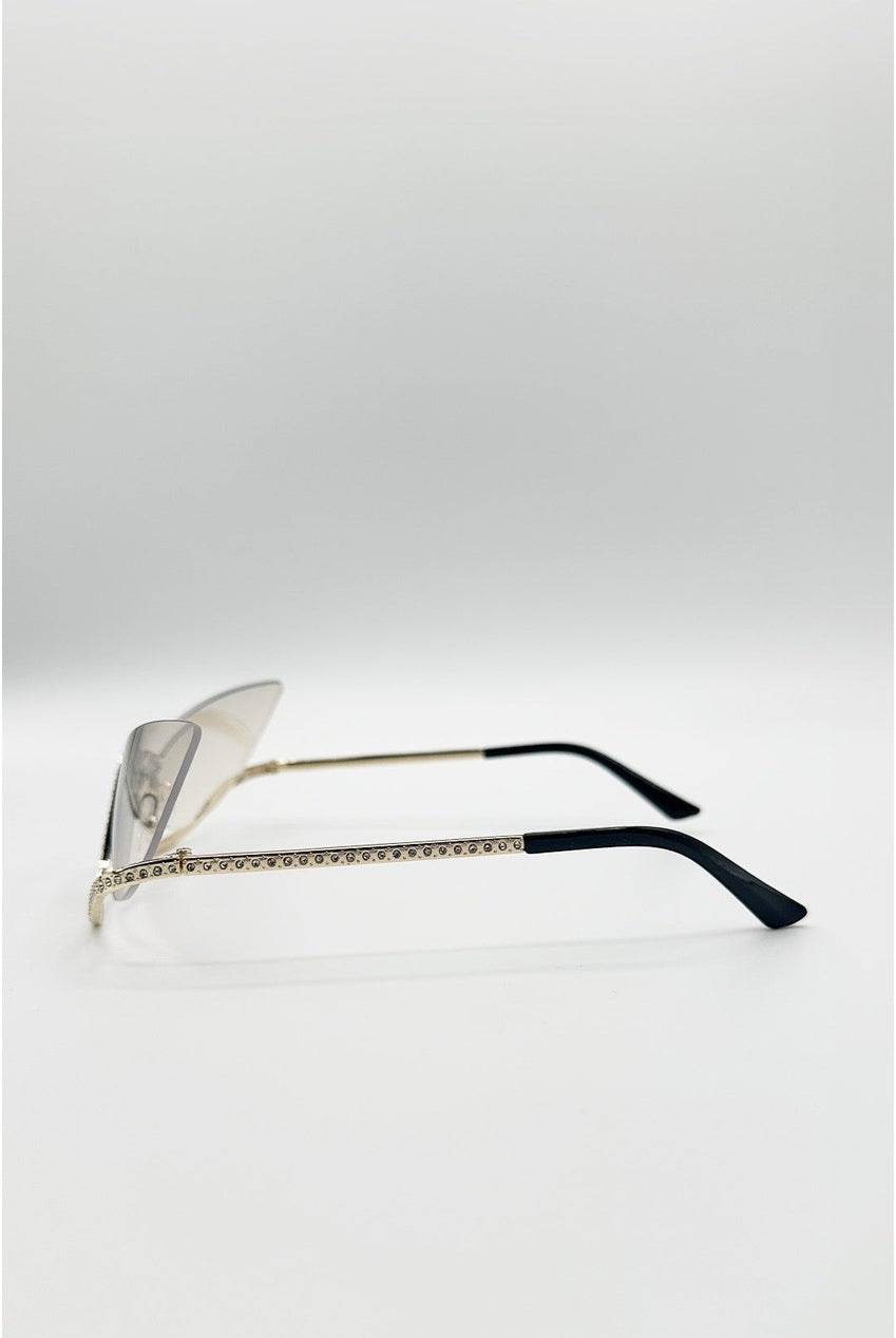 Butterfly Dimante Rimless Sunglasses In Iridescent SG2603634