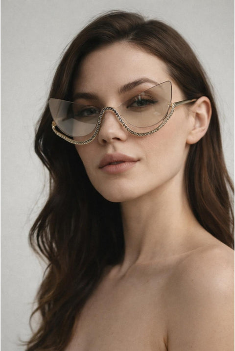 Butterfly Dimante Rimless Sunglasses In Iridescent by SVNX