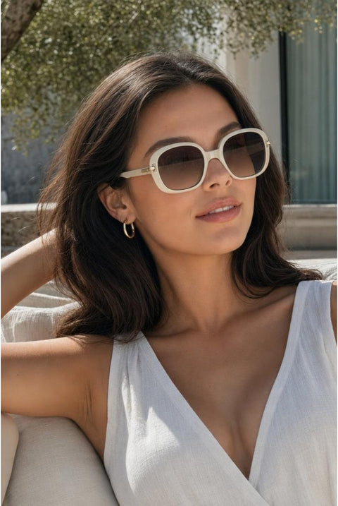 Bold Round Oversized Sunglasses In Cream by SVNX