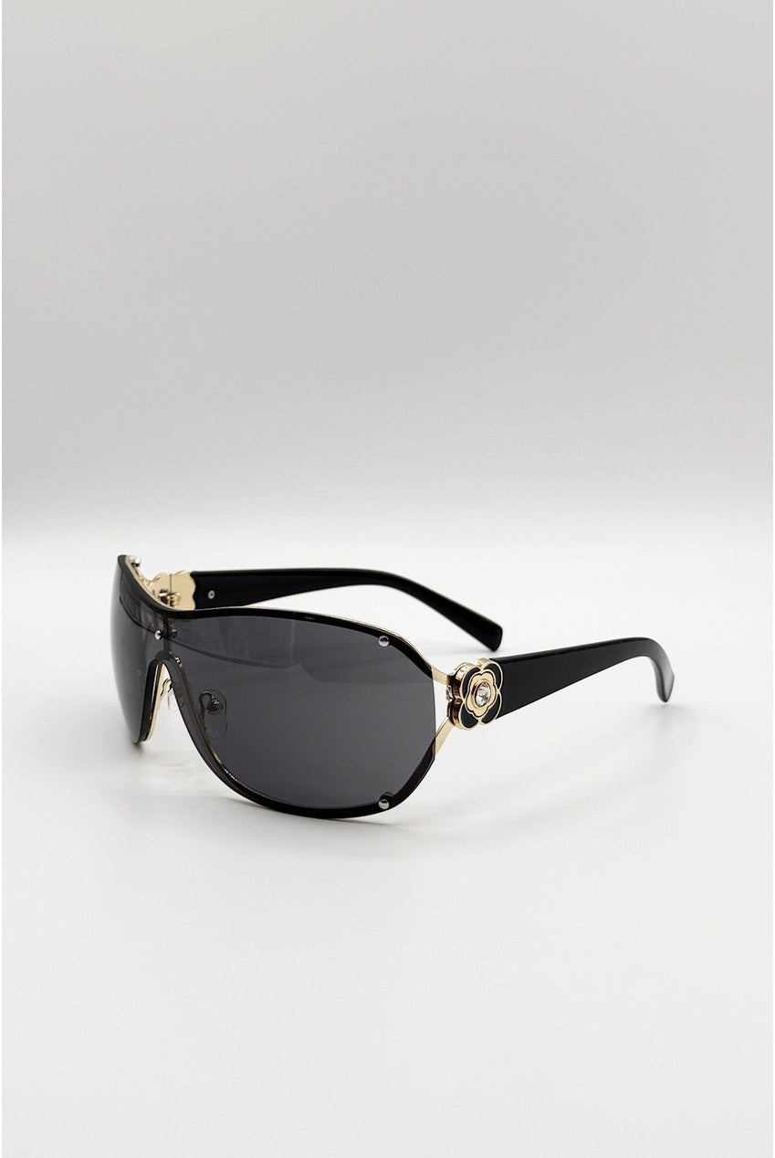 Vintage Rose Wrap Around Sunglasses In Black SG2604102