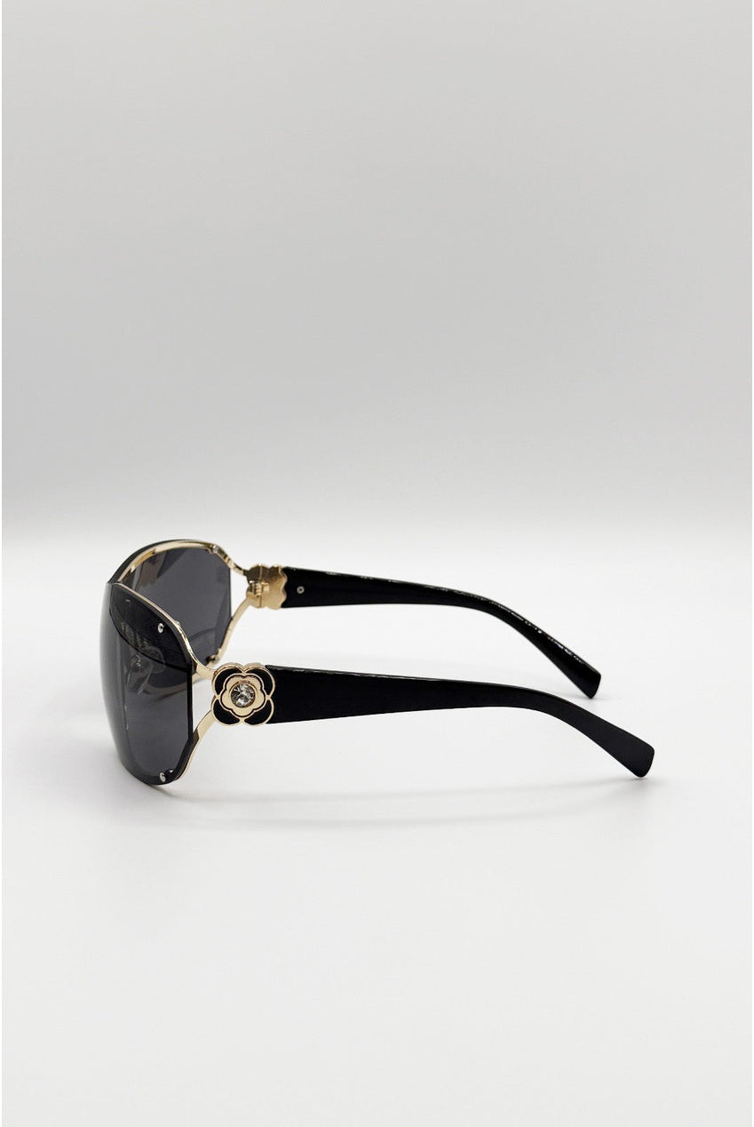 Vintage Rose Wrap Around Sunglasses In Black SG2604102