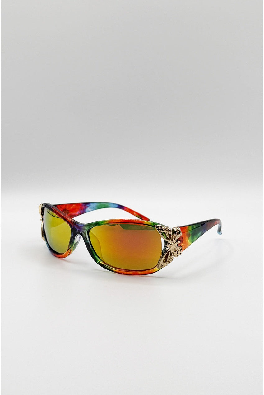 Vintage Wrap Around With Butterfly Detail Sunglasses In Multi SG2604201
