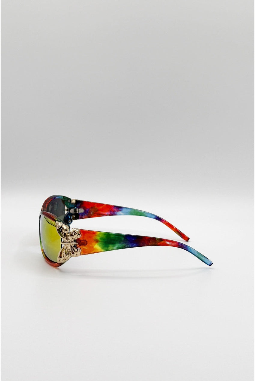 Vintage Wrap Around With Butterfly Detail Sunglasses In Multi SG2604201