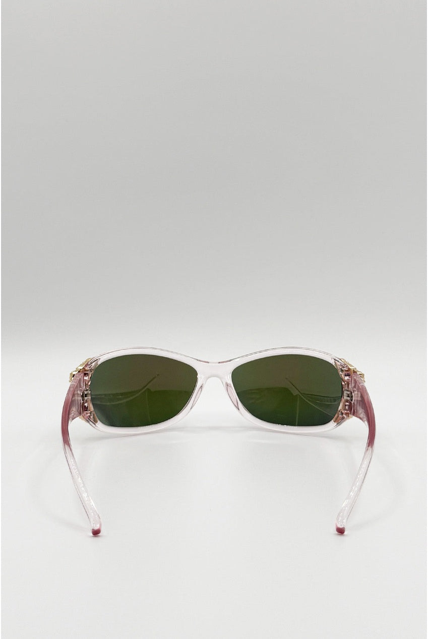 Vintage Wrap Around With Butterfly Detail Sunglasses In Pink Multi SG2604209