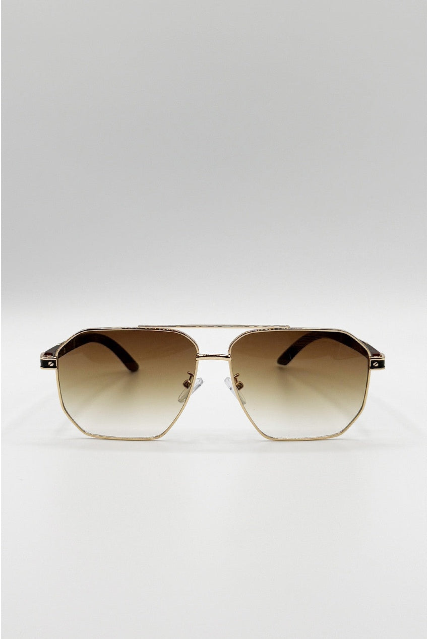 Retro Square Navigator Sunglasses In Brown SG2604306