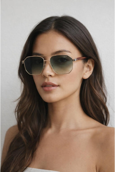 Green - Retro Square Navigator Sunglasses In Green Brown by SVNX