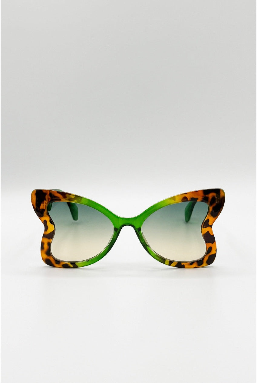 Oversized Butterfly Sunglasses In Green Leopard SG2604617