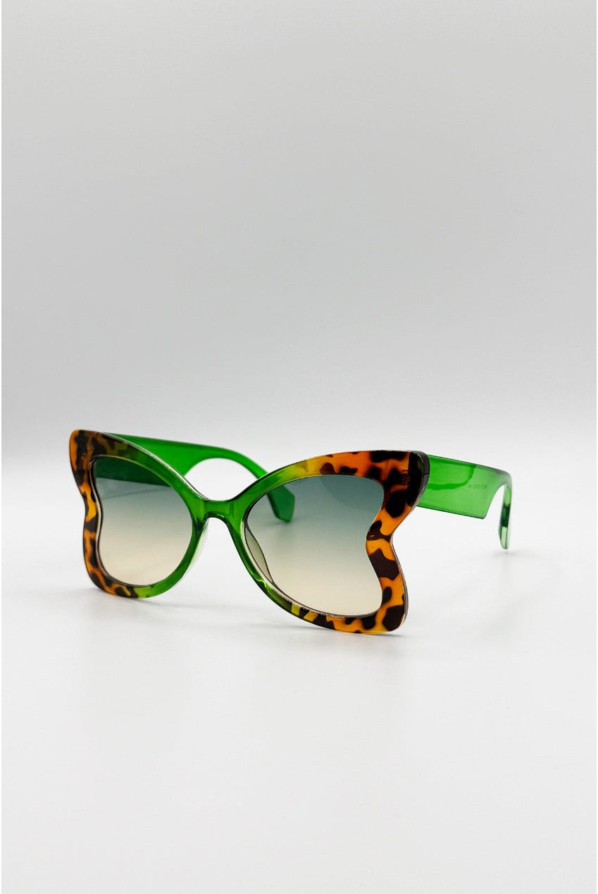 Oversized Butterfly Sunglasses In Green Leopard SG2604617