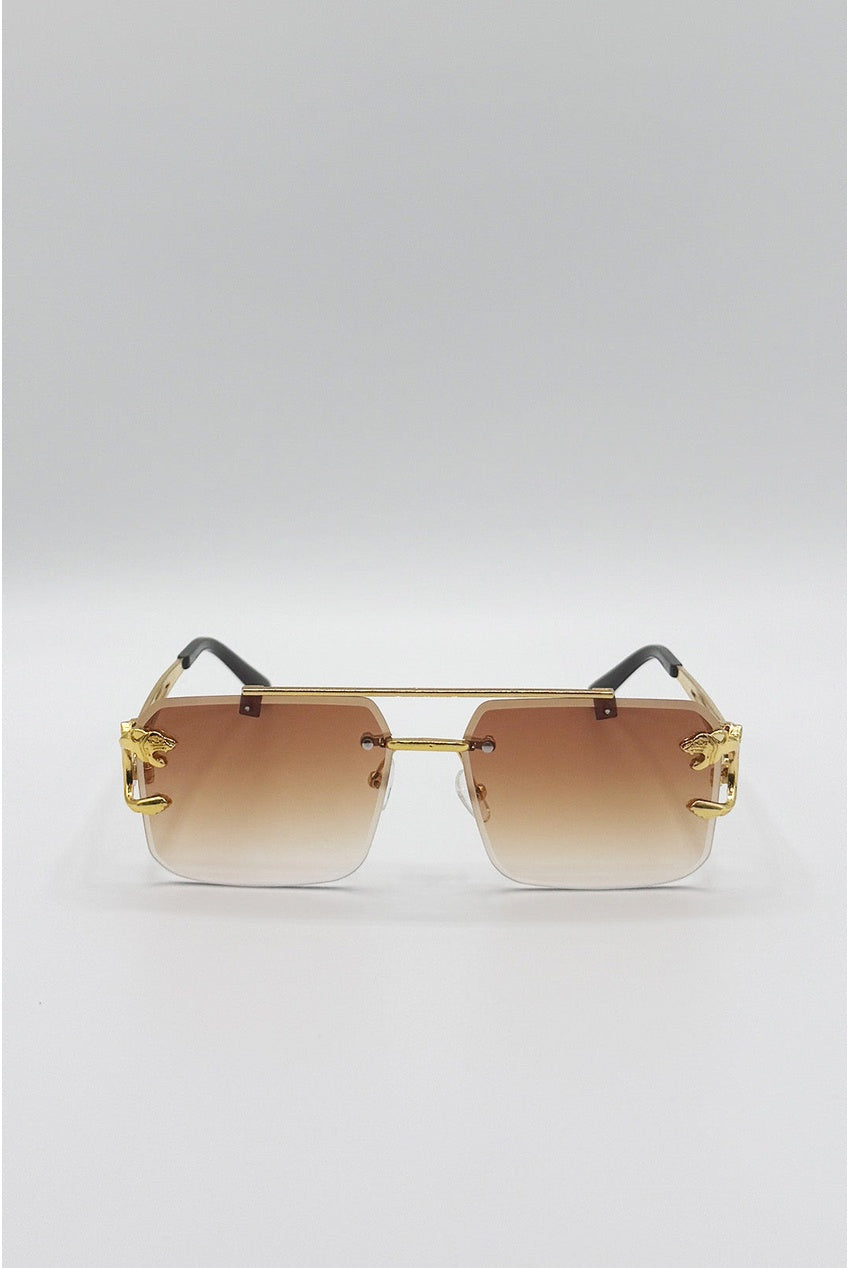 Rimeless Navigator With Side Detail Sunglasses In Brown SG2604706