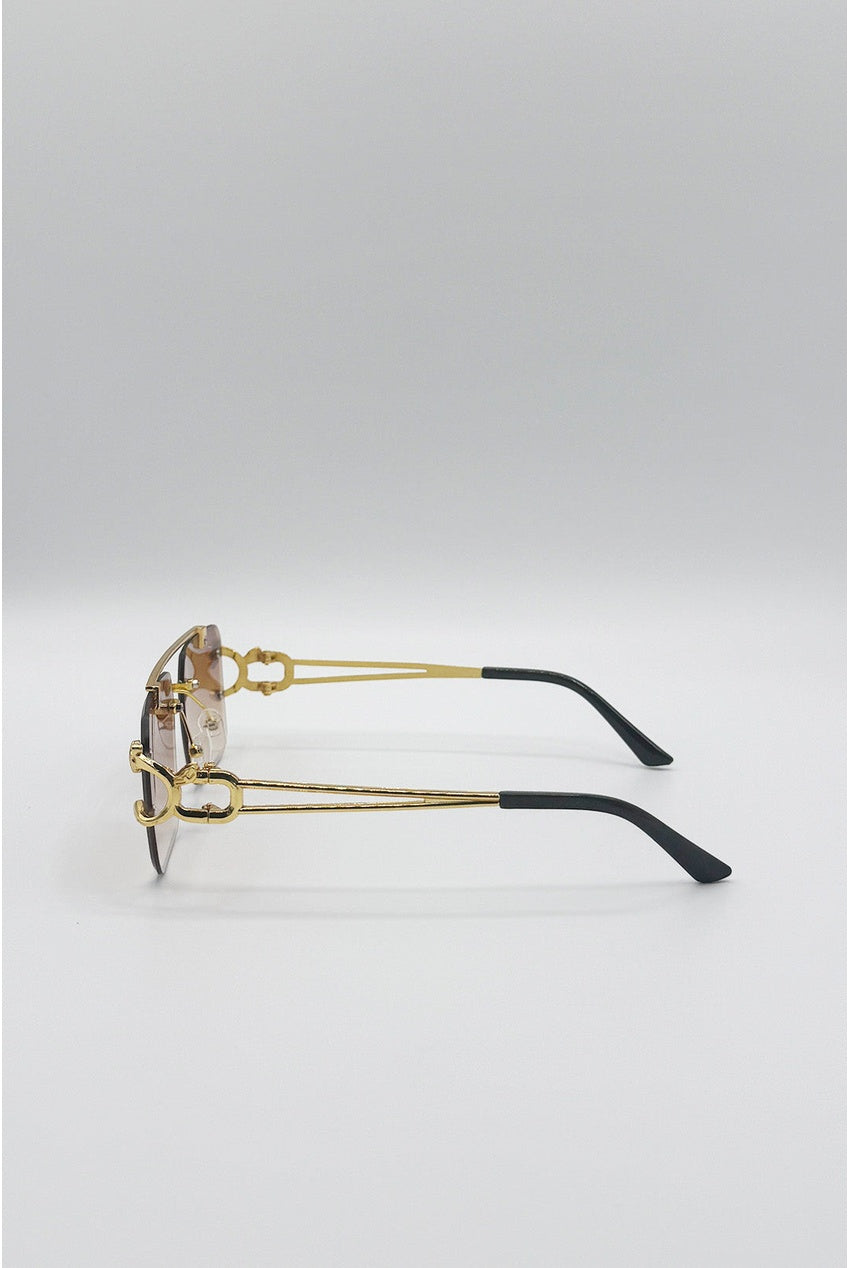 Rimeless Navigator With Side Detail Sunglasses In Brown SG2604706